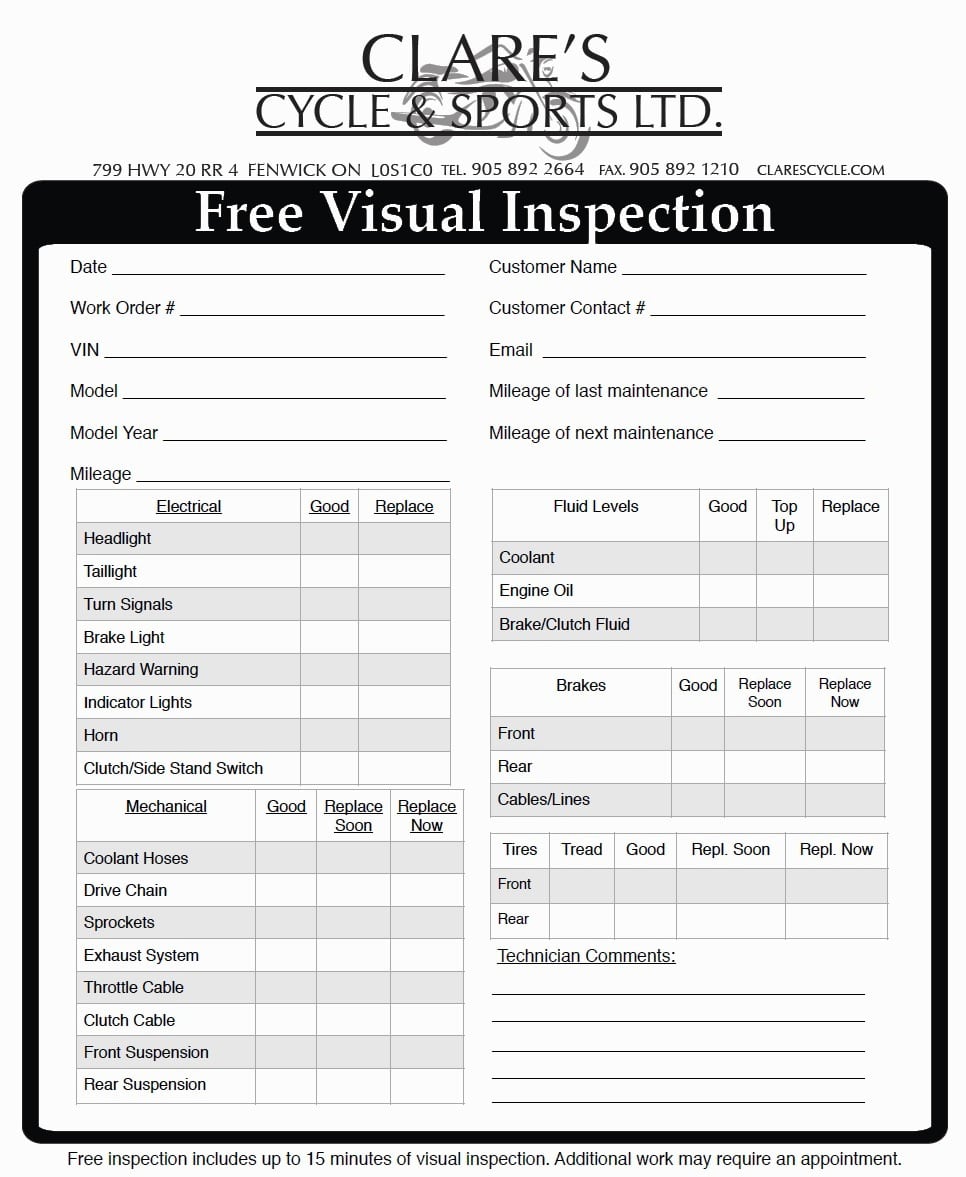 Motorcycle Brake And Light Inspection Form Shelly Lighting